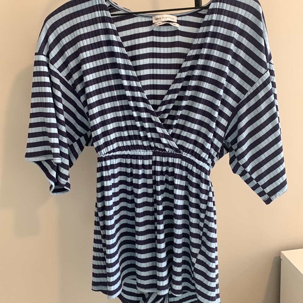 Urban Outfitters Blue Striped Romper.
